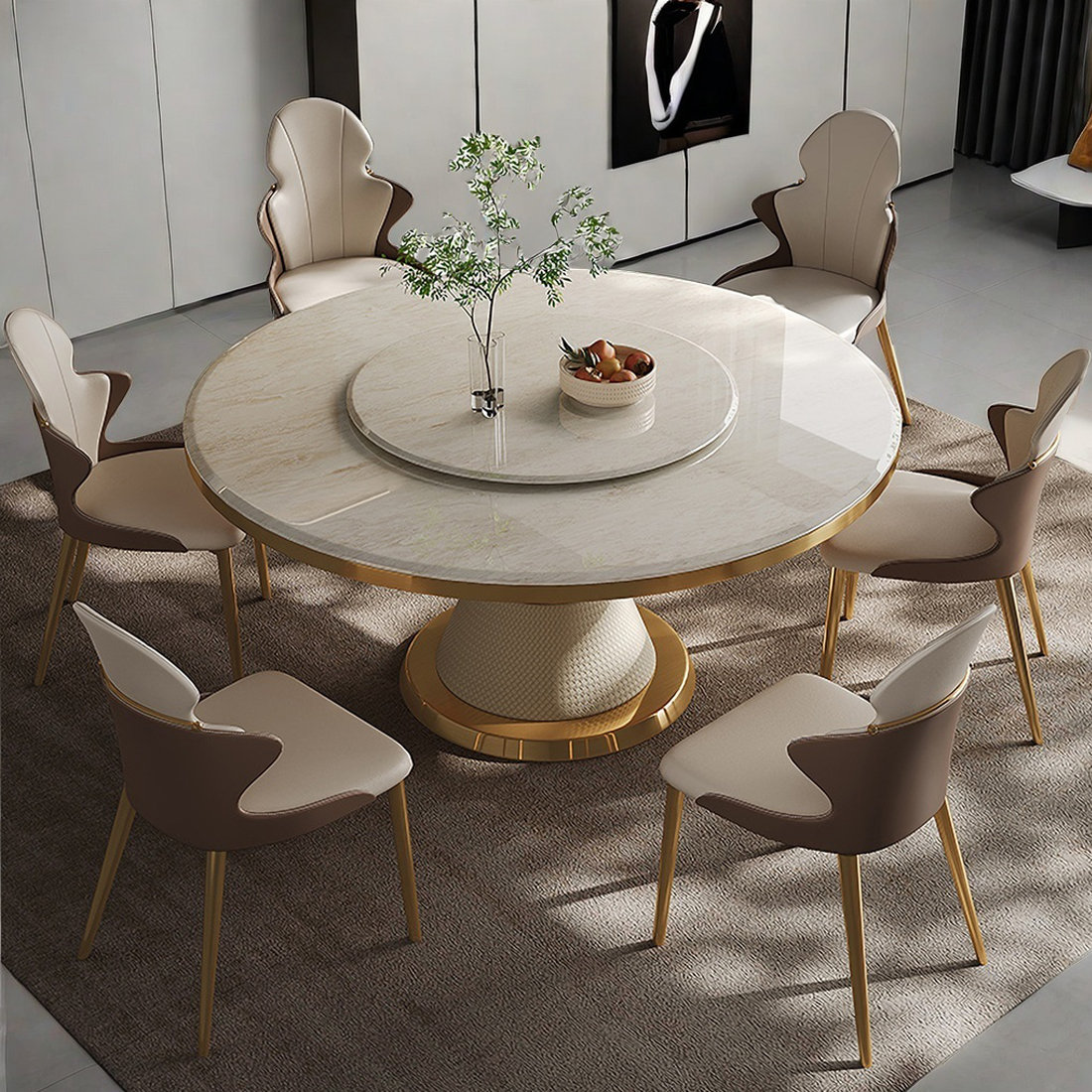 ALLNICEDT White Natural Marble Round Dining Tables | Wayfair
